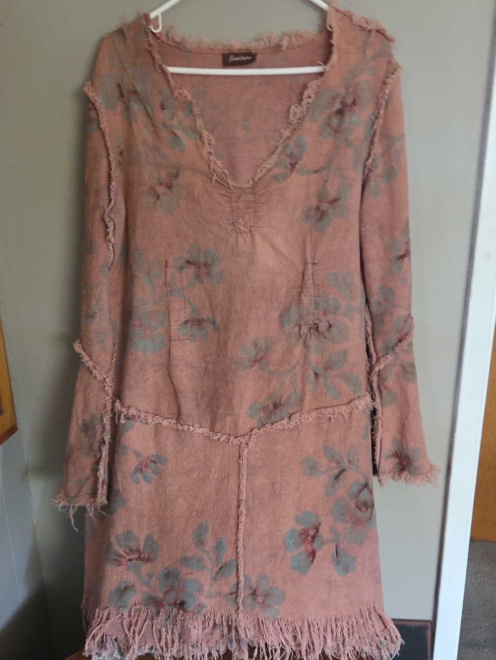 OOAK Boho Floral Pink Long-Sleeve Dress
